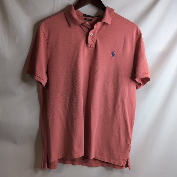 Polo Ralph Lauren Pink Custom Slim Fit Polo Shirt Blue Pony Logo, Large - Picture 1 of 7